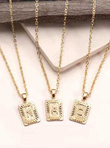 Rectangle Initial Necklace, VARIOUS