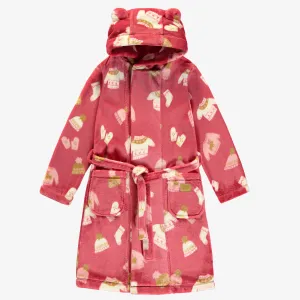 Robe de chambre rose à motif automnal en peluche, enfant || Pink dressing gown with autumnal all over print in plush, child