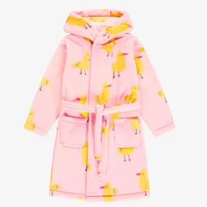 Robe de chambre rose à motifs de canard en peluche, enfant || Pink plush dressing gown with duck pattern, child