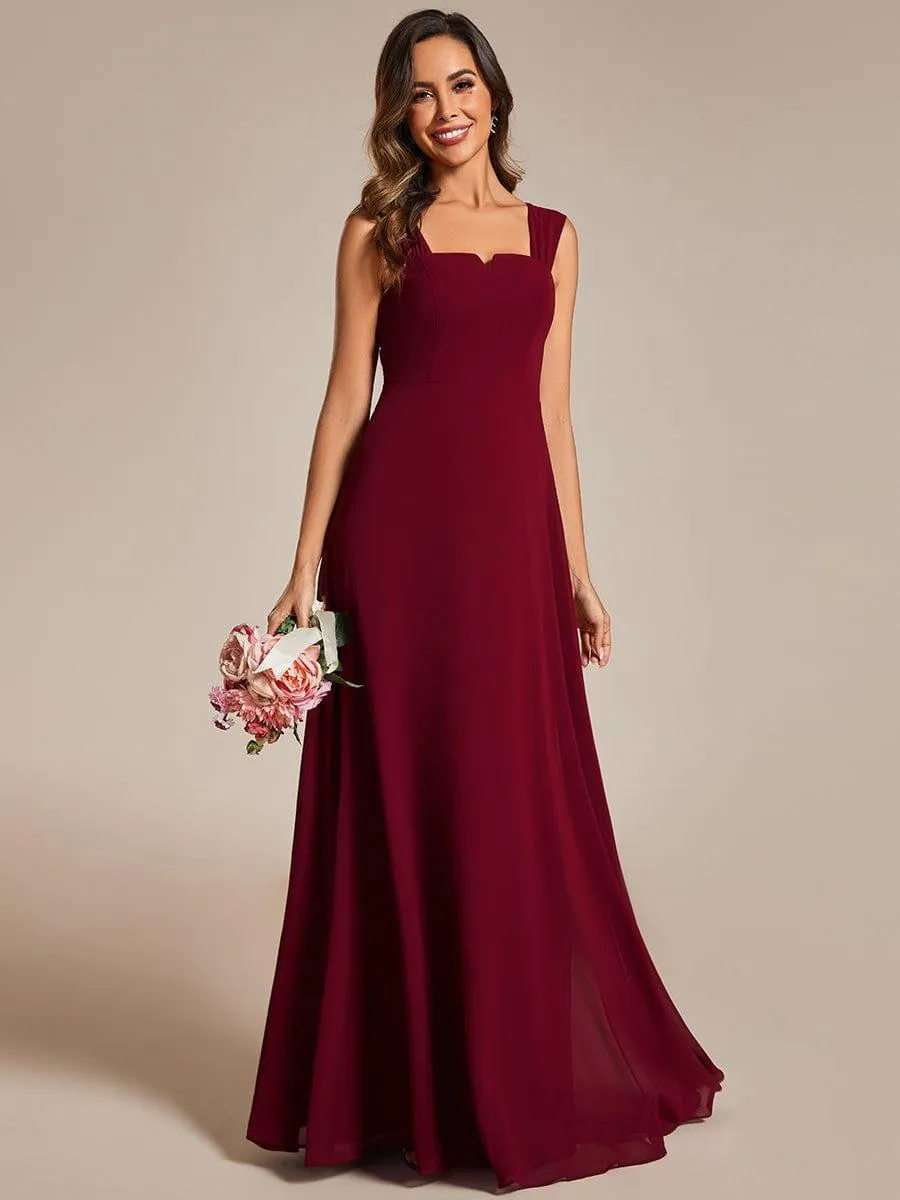 Robe de demoiselle d'honneur sans manches en mousseline de soie taille haute col carré
