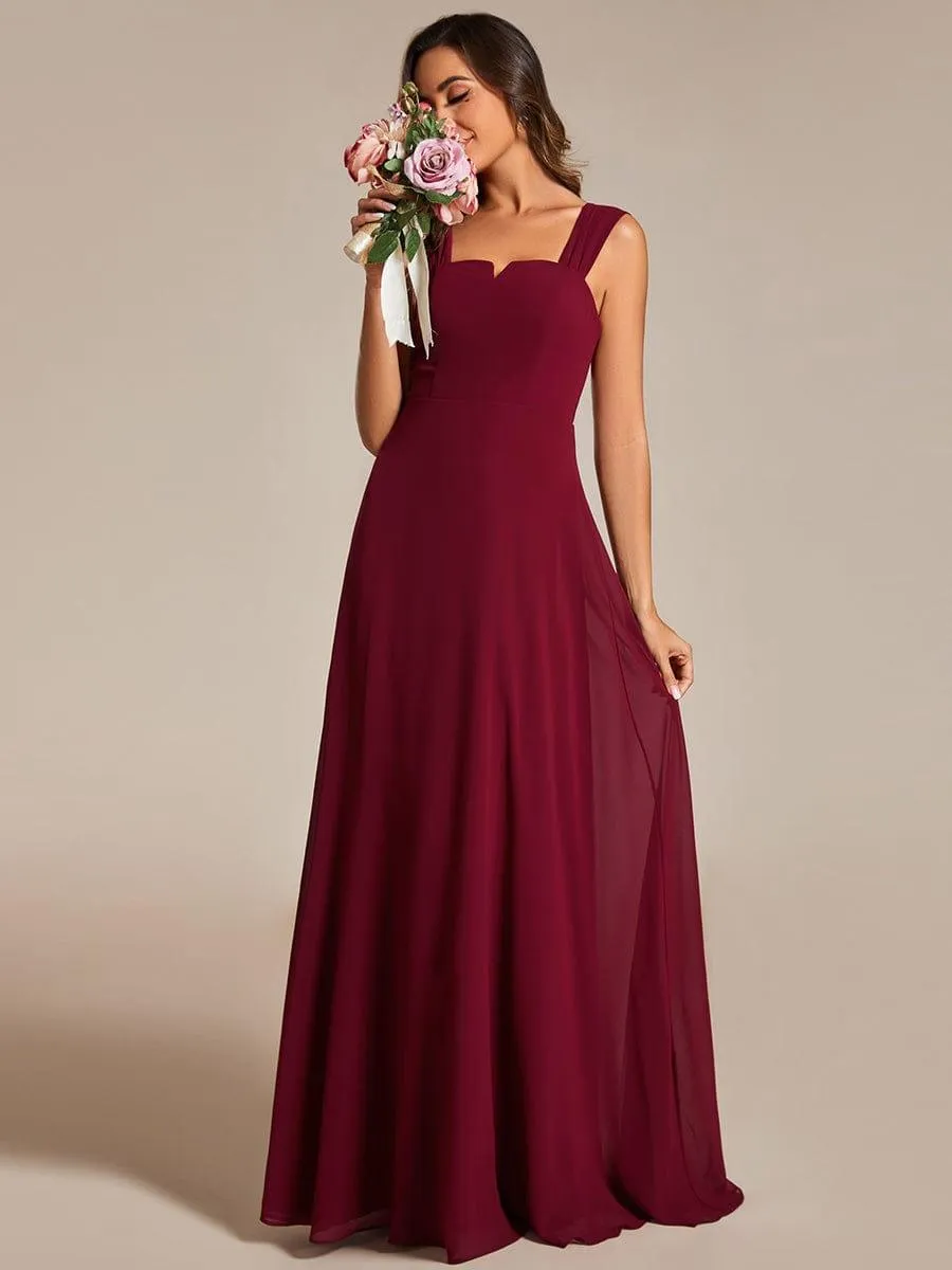 Robe de demoiselle d'honneur sans manches en mousseline de soie taille haute col carré