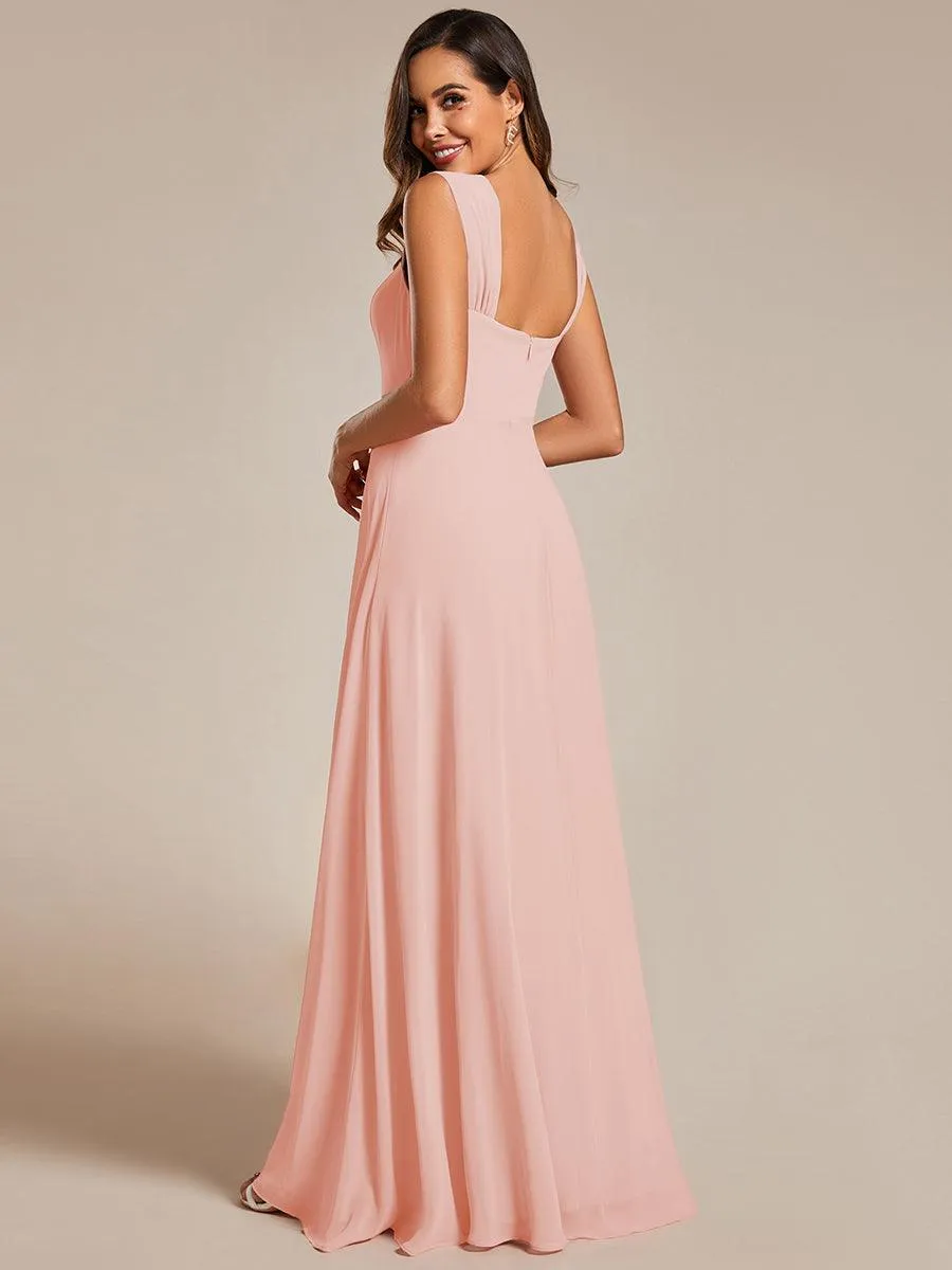Robe de demoiselle d'honneur sans manches en mousseline de soie taille haute col carré