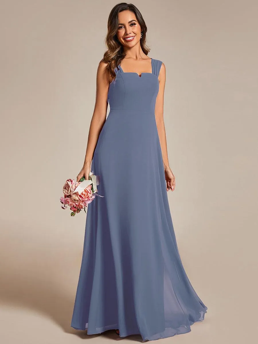 Robe de demoiselle d'honneur sans manches en mousseline de soie taille haute col carré