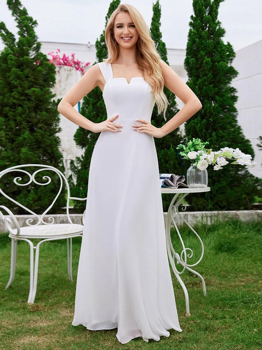 Robe de demoiselle d'honneur sans manches en mousseline de soie taille haute col carré