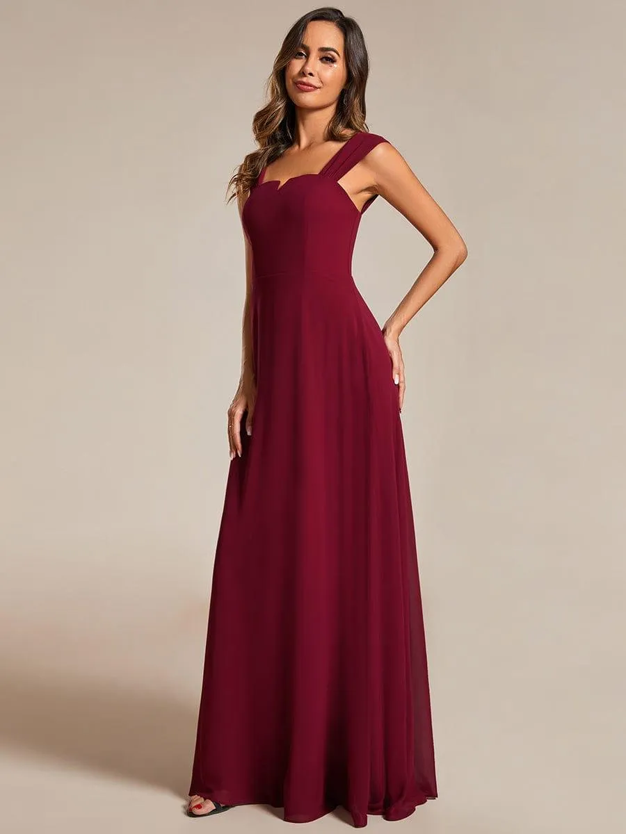 Robe de demoiselle d'honneur sans manches en mousseline de soie taille haute col carré