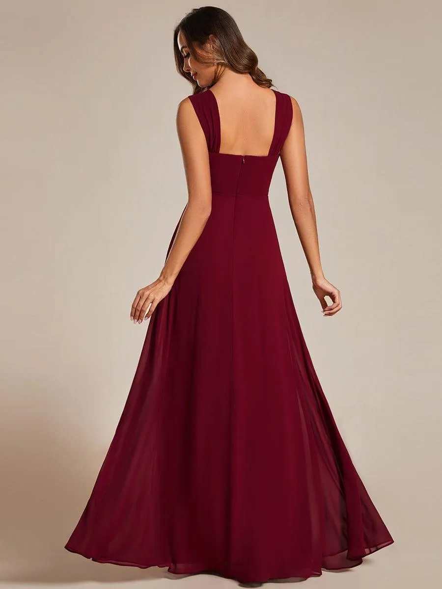 Robe de demoiselle d'honneur sans manches en mousseline de soie taille haute col carré