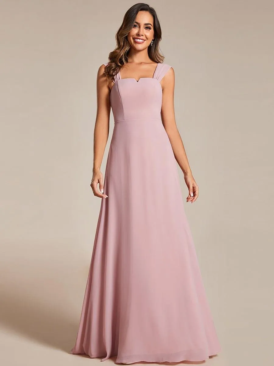 Robe de demoiselle d'honneur sans manches en mousseline de soie taille haute col carré