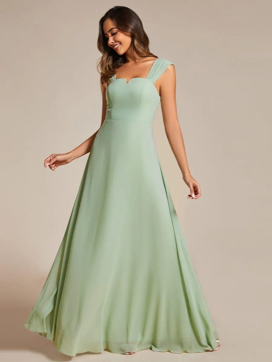 Robe de demoiselle d'honneur sans manches en mousseline de soie taille haute col carré