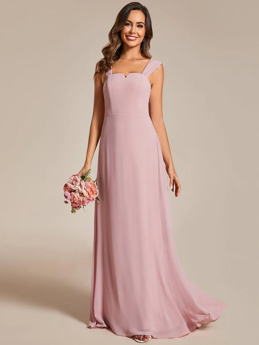 Robe de demoiselle d'honneur sans manches en mousseline de soie taille haute col carré