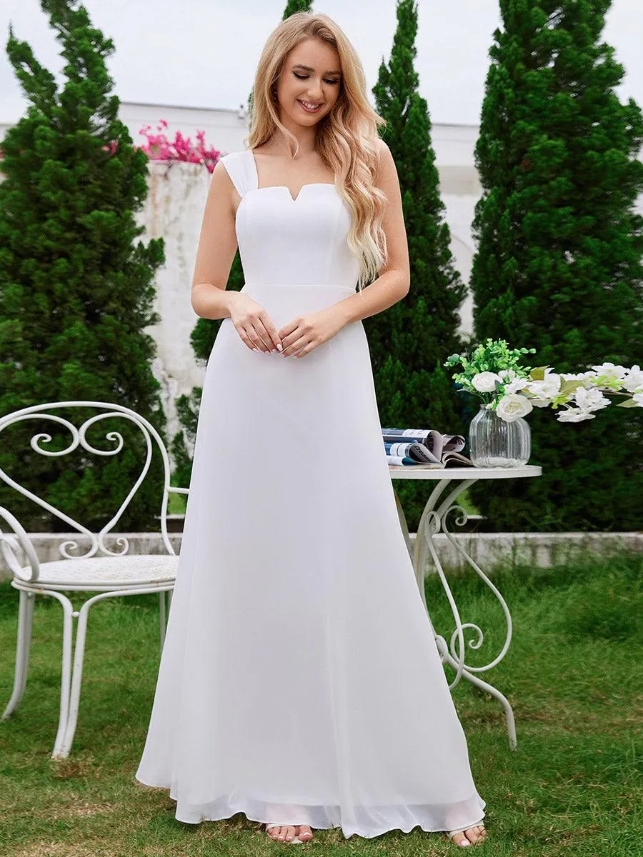 Robe de demoiselle d'honneur sans manches en mousseline de soie taille haute col carré