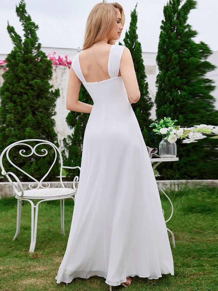 Robe de demoiselle d'honneur sans manches en mousseline de soie taille haute col carré