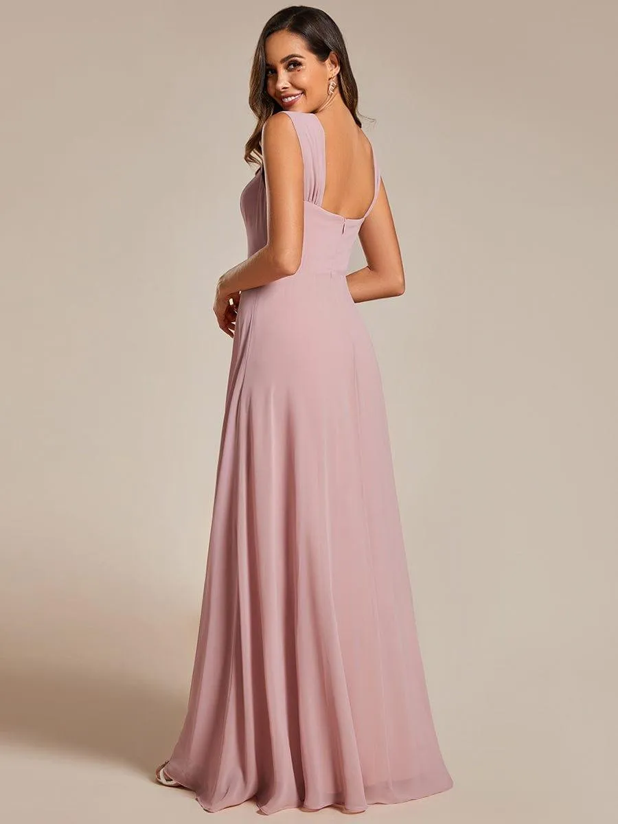 Robe de demoiselle d'honneur sans manches en mousseline de soie taille haute col carré