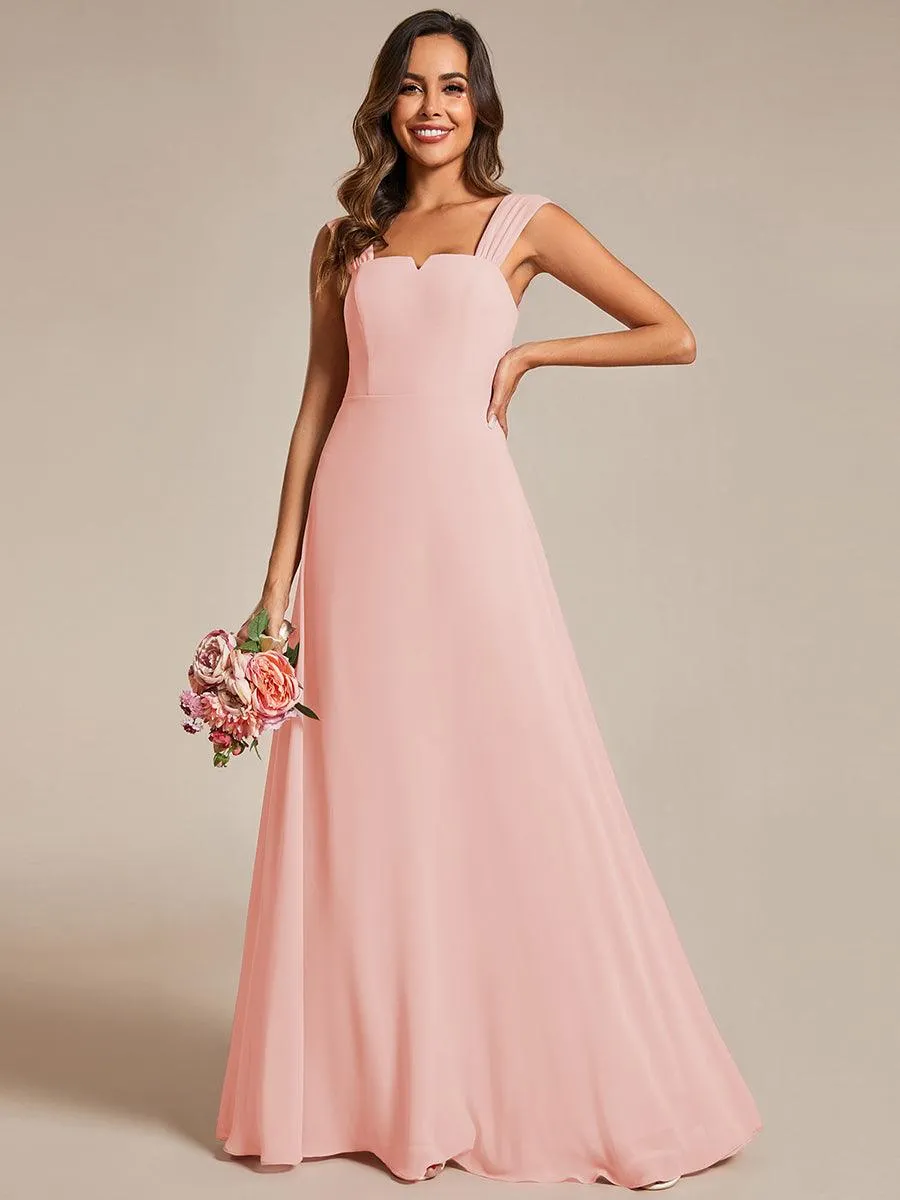 Robe de demoiselle d'honneur sans manches en mousseline de soie taille haute col carré