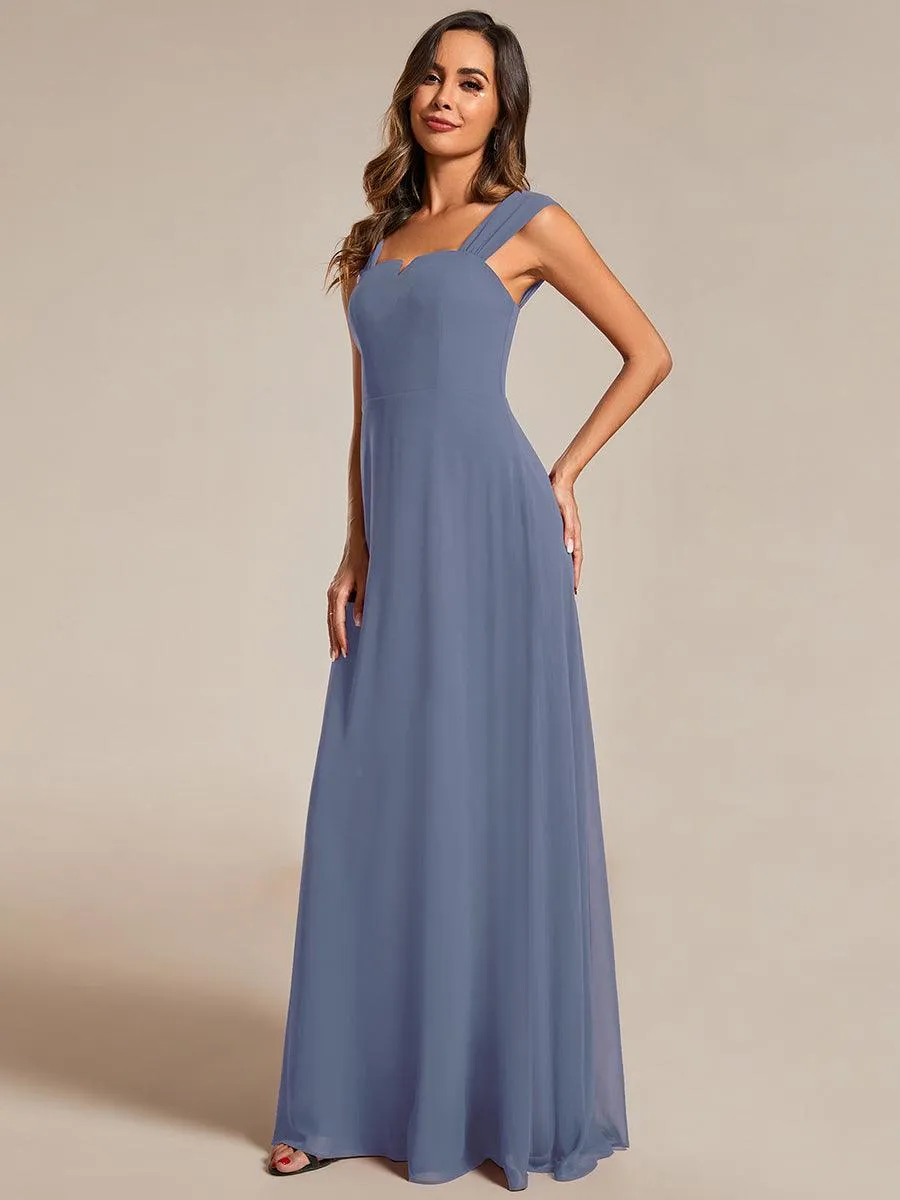 Robe de demoiselle d'honneur sans manches en mousseline de soie taille haute col carré