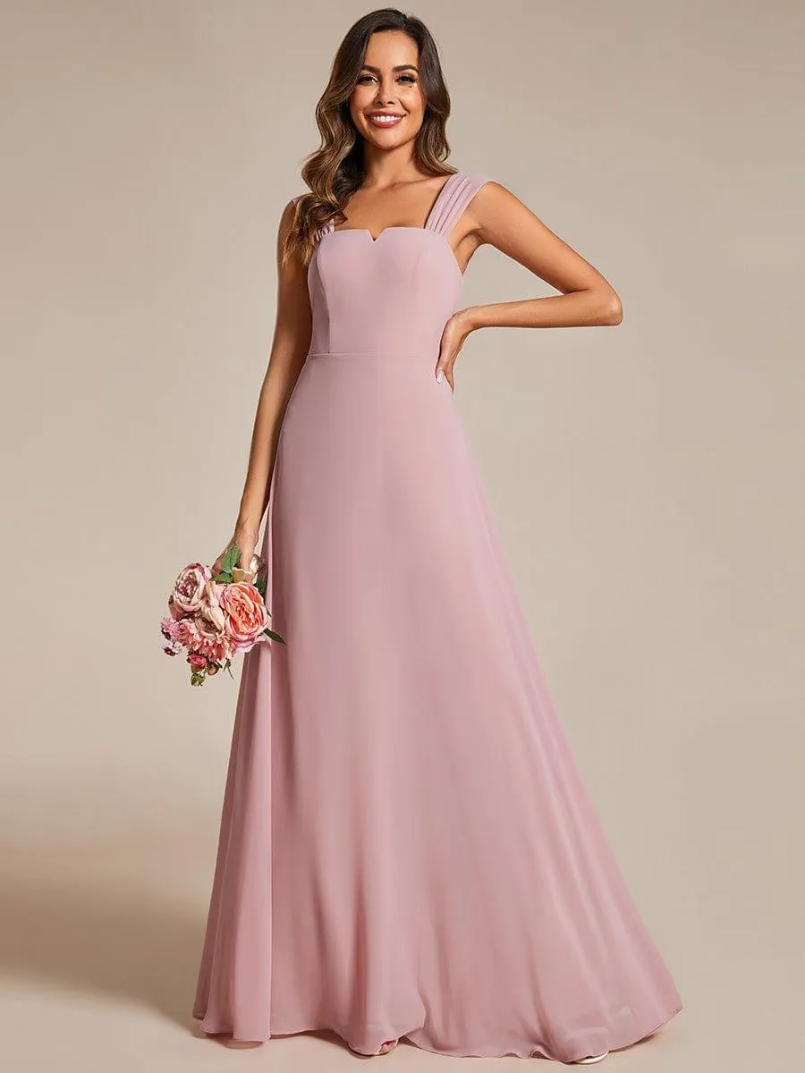 Robe de demoiselle d'honneur sans manches en mousseline de soie taille haute col carré