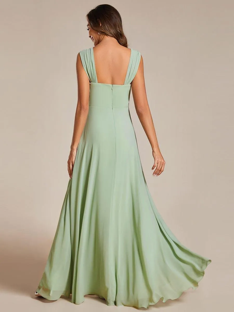 Robe de demoiselle d'honneur sans manches en mousseline de soie taille haute col carré