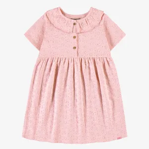 Robe rose en broderie anglaise à fleurs ajourées en jersey extensible, enfant  || Pink dress in broderie anglaise with openwork flowers in stretch jersey, child