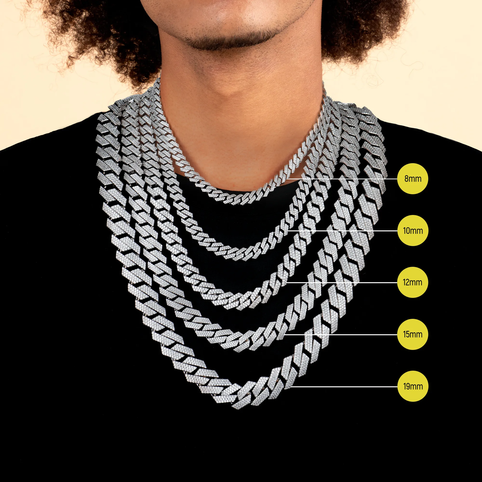 Round Cut Prong Cuban Link Chain - 15mm