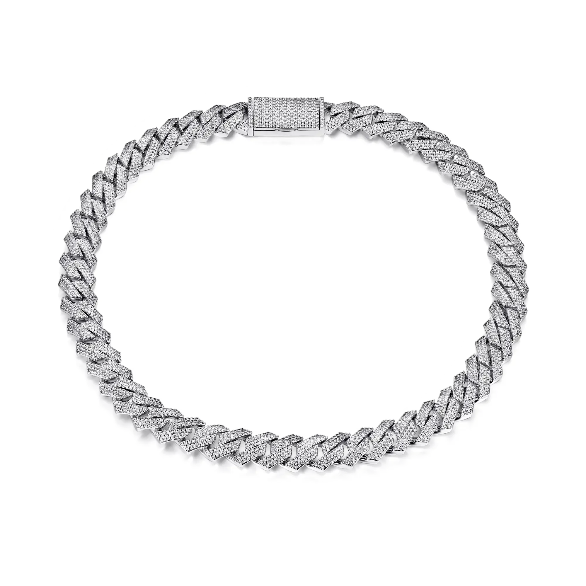 Round Cut Prong Cuban Link Chain - 15mm