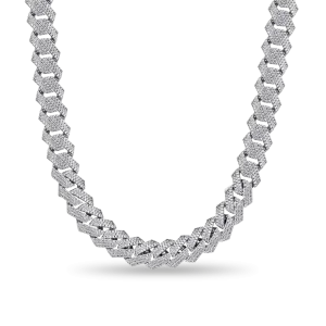 Round Cut Prong Cuban Link Chain - 15mm