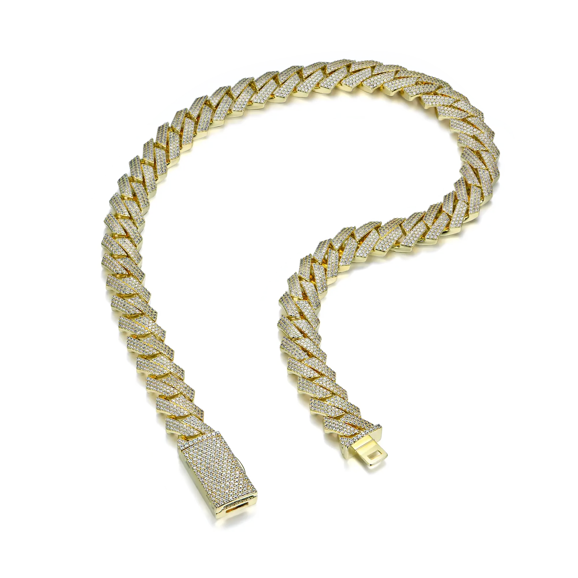 Round Cut Prong Cuban Link Chain - 15mm