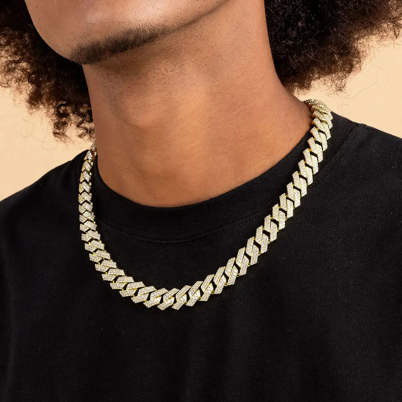 Round Cut Prong Cuban Link Chain - 15mm