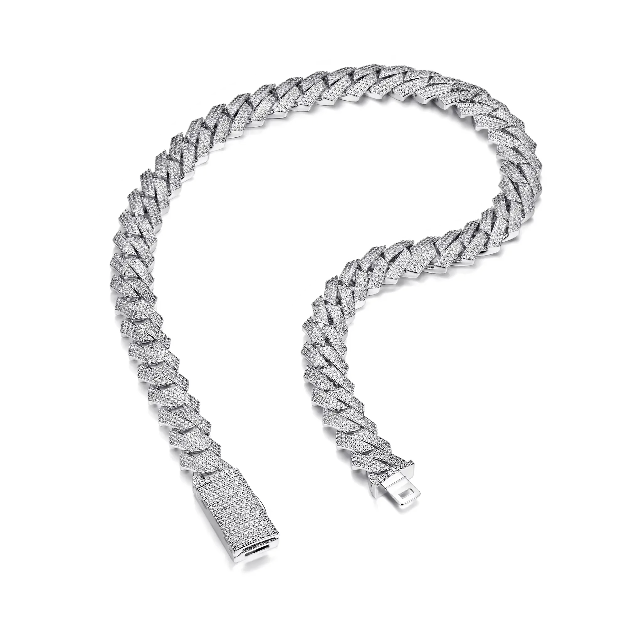 Round Cut Prong Cuban Link Chain - 15mm