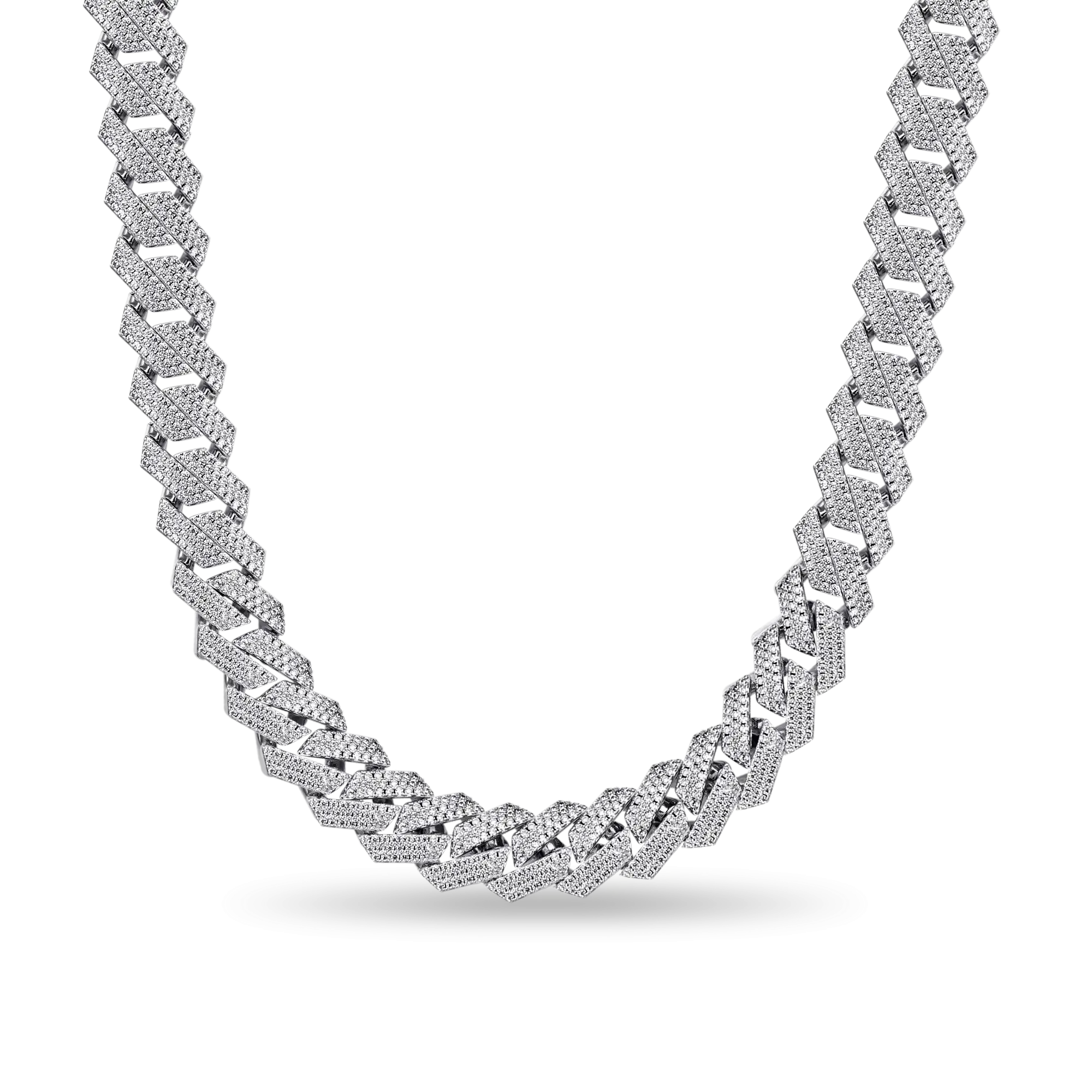 Round Cut Prong Cuban Link Chain - 15mm