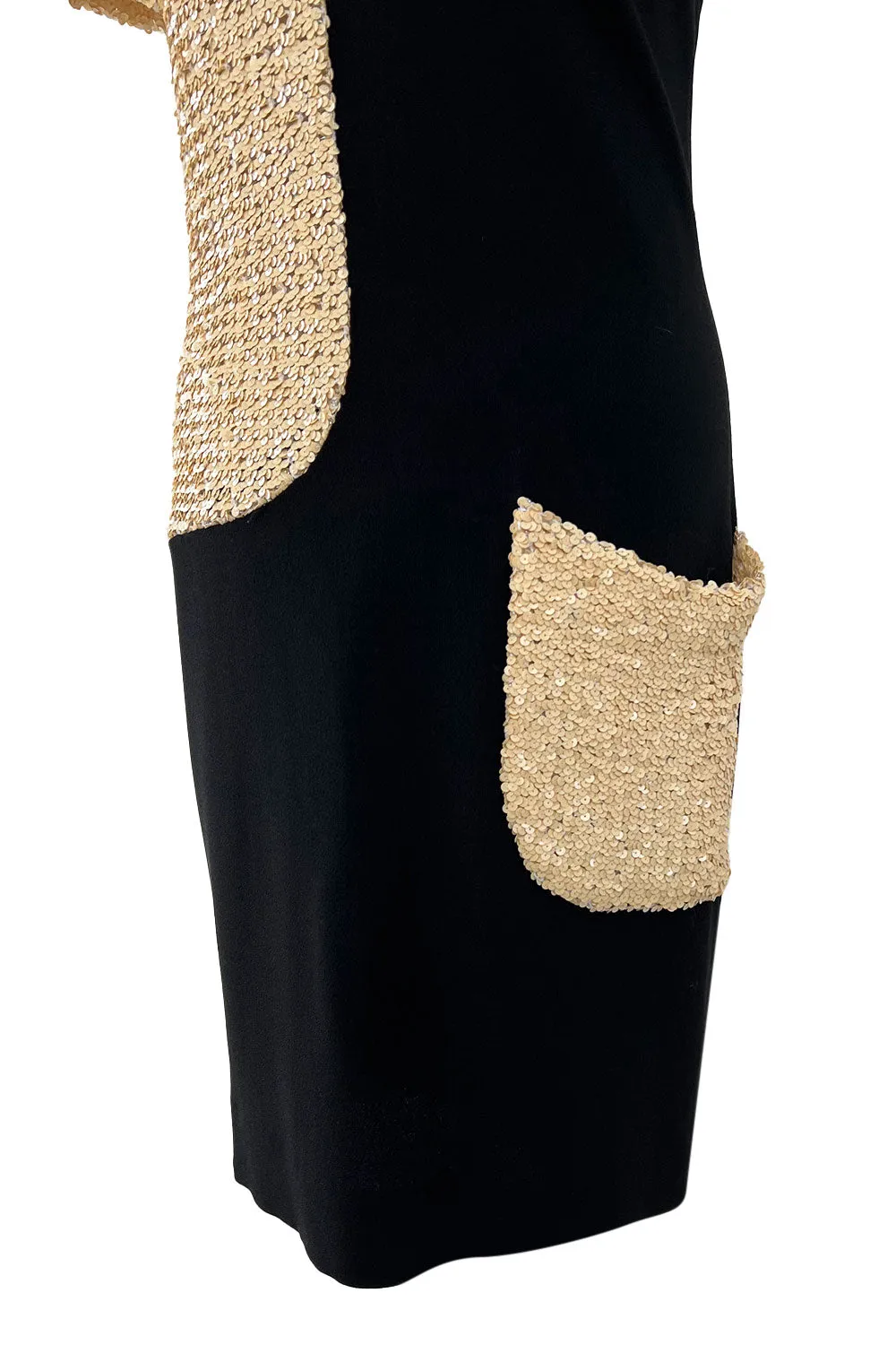 Runway Spring 1991 Karl Lagerfeld Black Crepe & Creamy Ivory Sequin Dress w Pocket