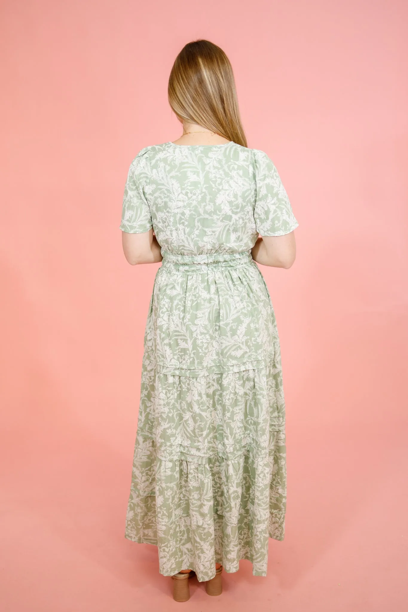 Sage Floral Tiered Maxi Dress