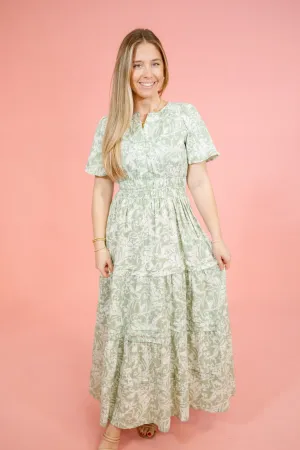Sage Floral Tiered Maxi Dress
