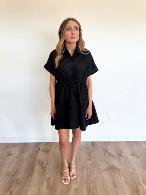 Scottie Poplin Tiered Mini Dress in Black