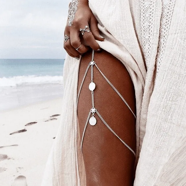 Sexy Threaded Multi Tassel Silver & Gold Leg Chain