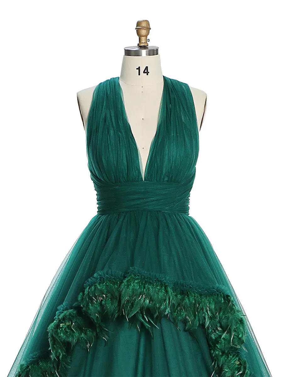 Sexy V Neck Backless Feathers Luxury Colorful Wedding Dresses Photography Dress 10092