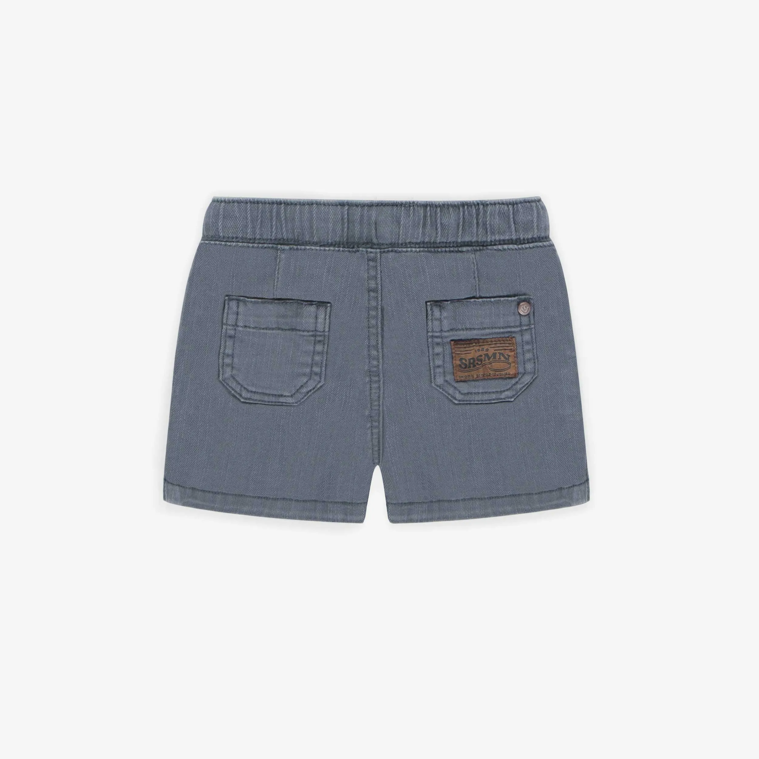 Short bleu foncé de coupe large en twill lourd et extensible, bébé || Dark blue wide cut shorts in heavy and stretchy twill, baby