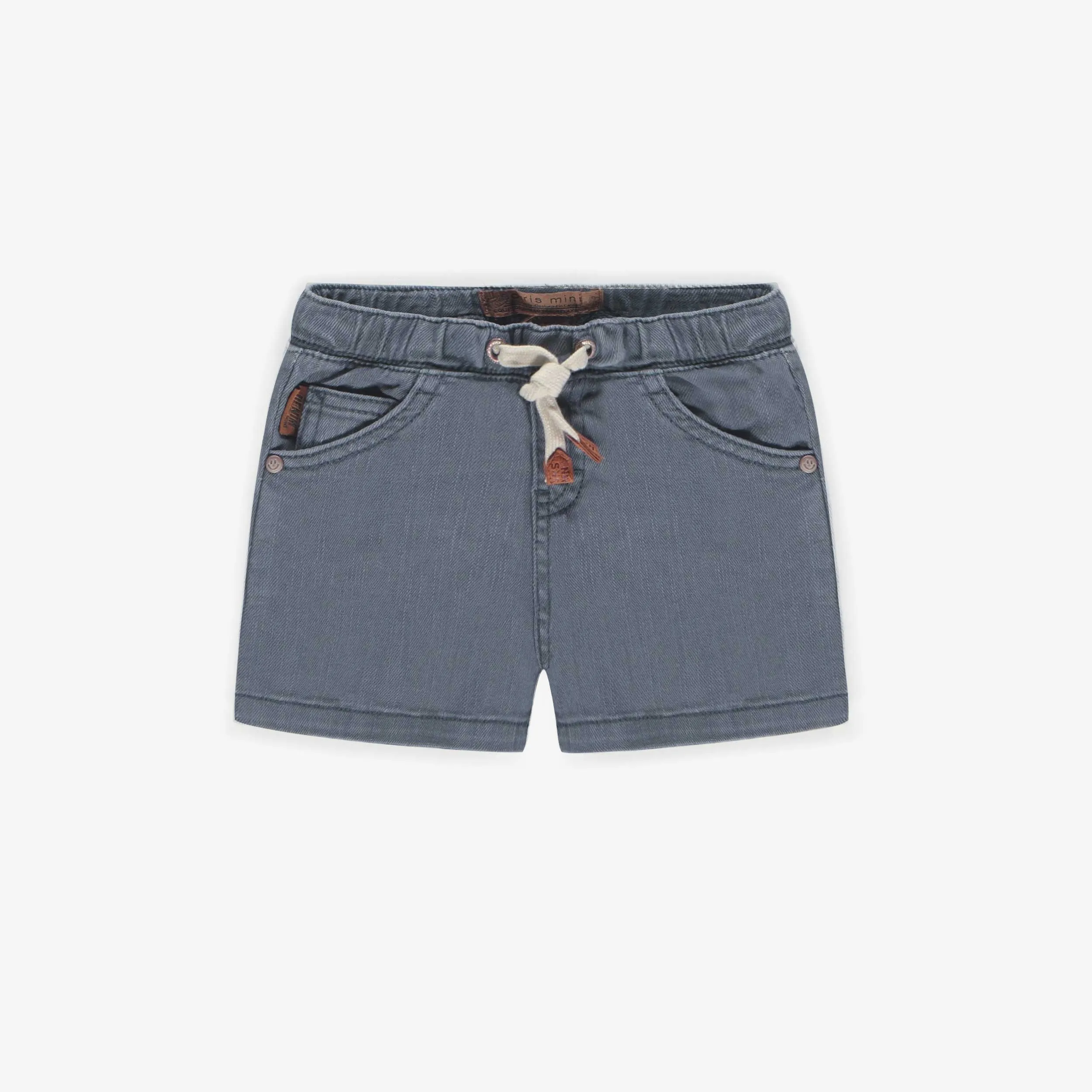 Short bleu foncé de coupe large en twill lourd et extensible, bébé || Dark blue wide cut shorts in heavy and stretchy twill, baby