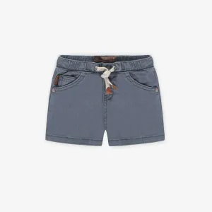 Short bleu foncé de coupe large en twill lourd et extensible, bébé || Dark blue wide cut shorts in heavy and stretchy twill, baby