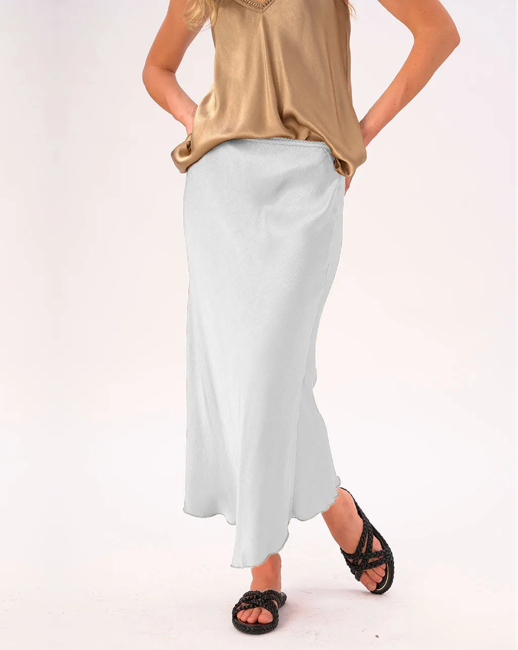 Silky Elastic Waist Maxi Skirt