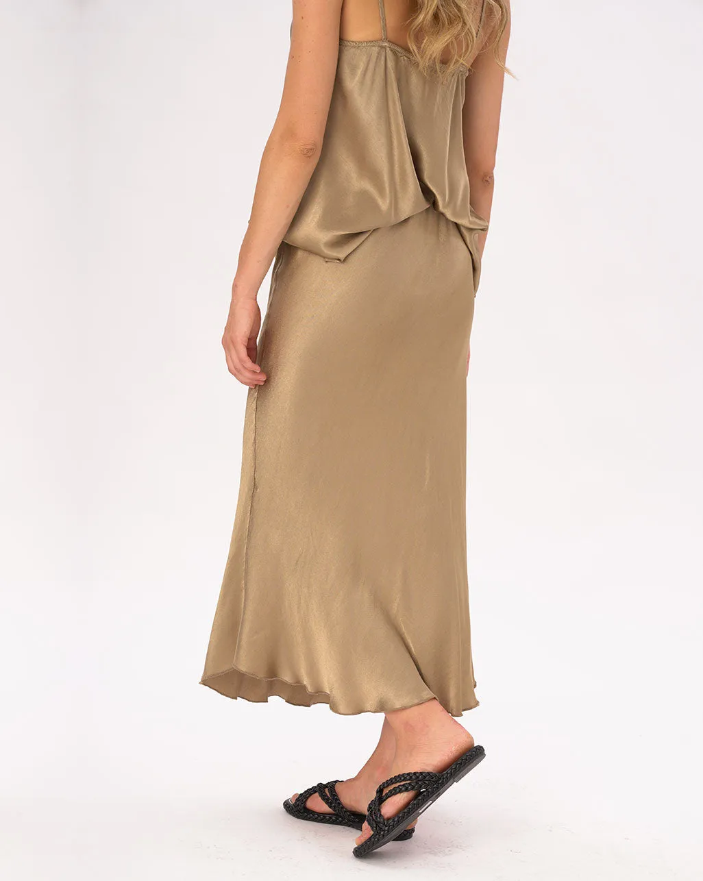 Silky Elastic Waist Maxi Skirt