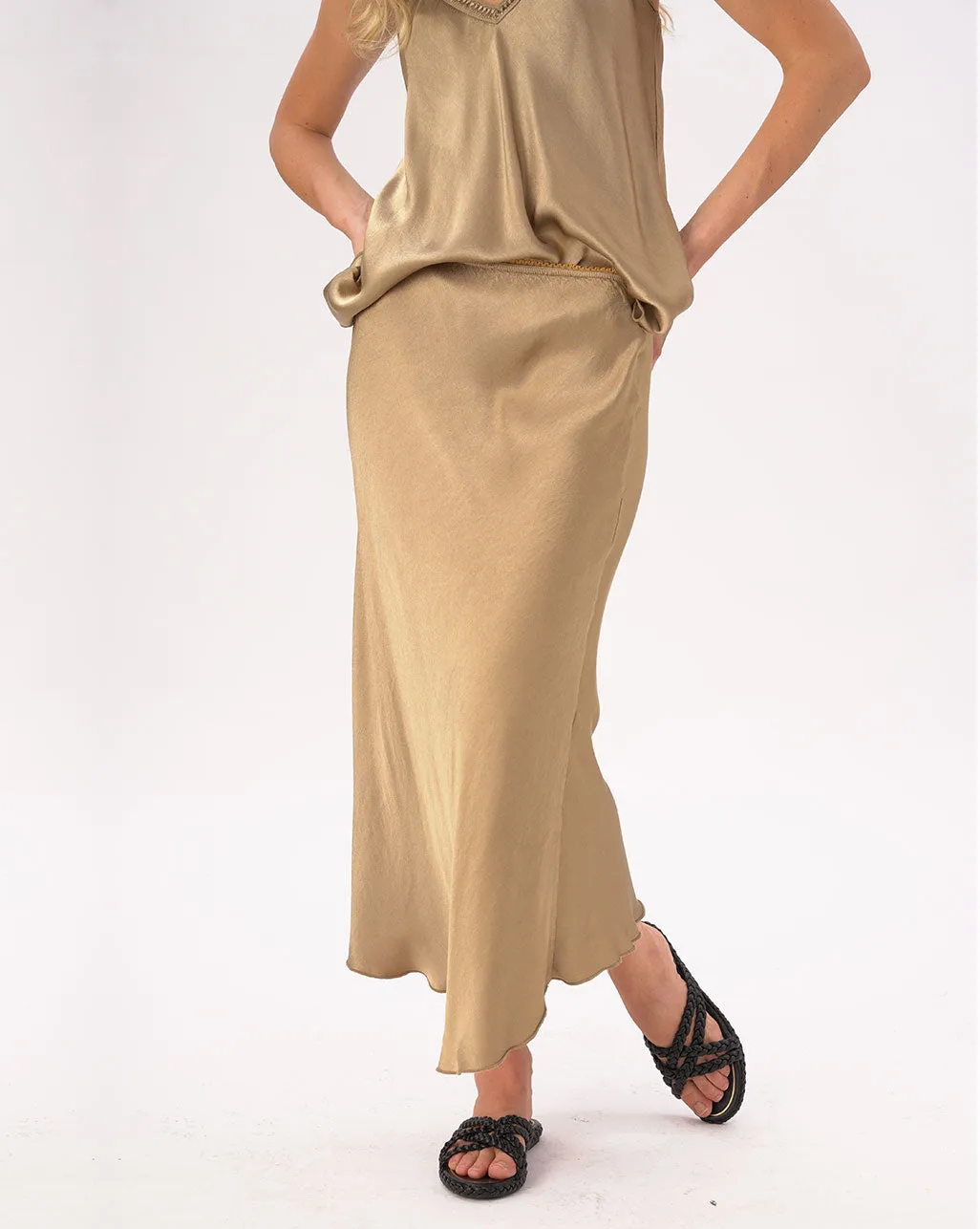 Silky Elastic Waist Maxi Skirt