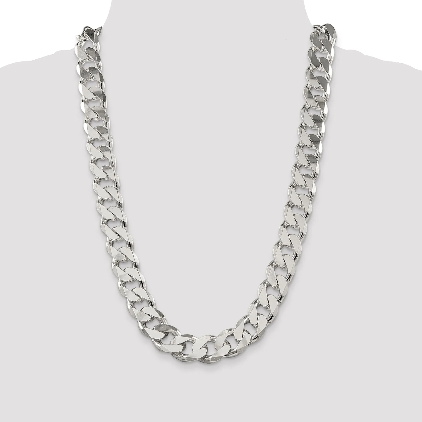 Silver Polished 16.20-mm Solid Curb Link Chain