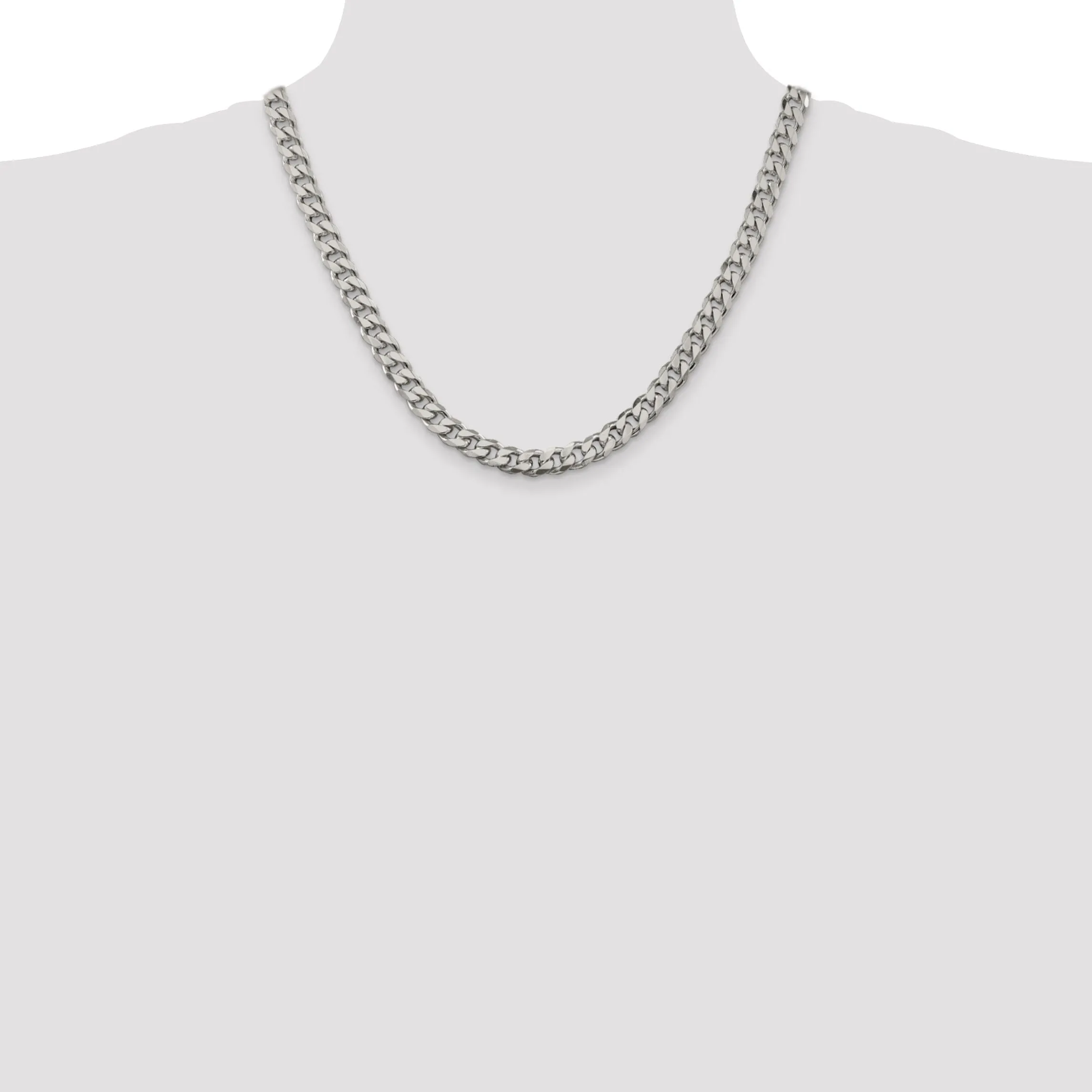 Silver Polished 8.00-mm Solid Curb Link Chain