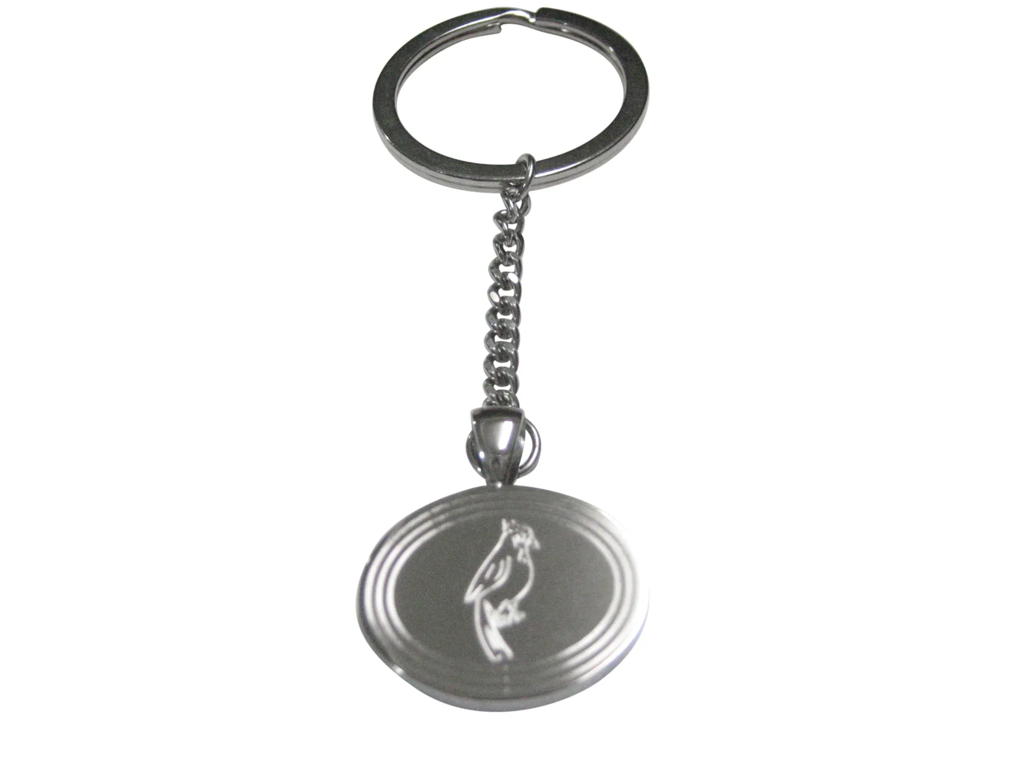Silver Toned Etched Oval Small Tropical Bird Pendant Keychain