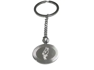 Silver Toned Etched Oval Small Tropical Bird Pendant Keychain