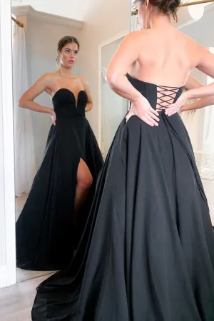 Simple black chiffon long prom dress black evening dress