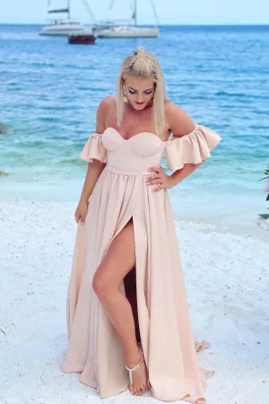 Simple long pink prom dress, pink bridesmaid dress