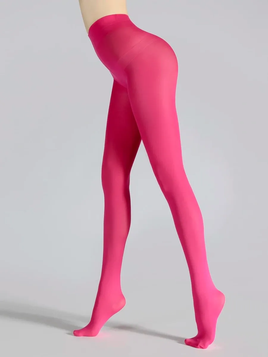 Simple Plain Tights - Hot pink