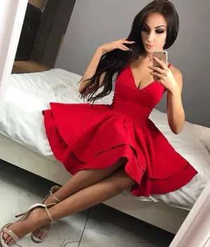Simple red short prom dress, red homecoming dress