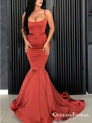 Simple Red Square Long Cheap Mermaid Prom Dresses, QB0557