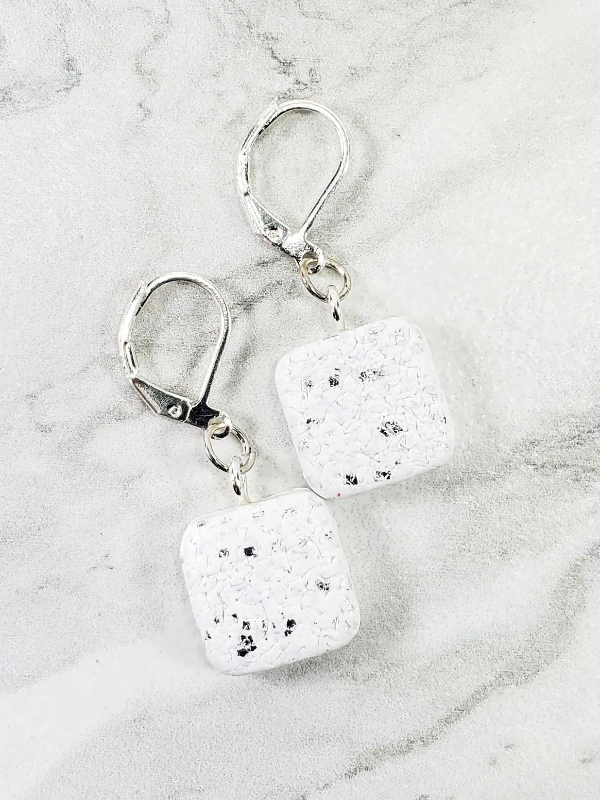 Simple Square Dangle Earring - Sparkly White